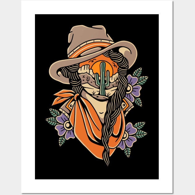 Cowgirl Traditional Tattoo Vintage Wall Art by Afdhal Project